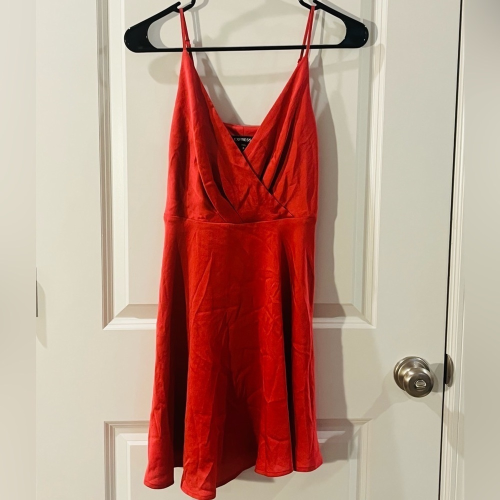 Express Vibrant Red V-Neck Mini Dress